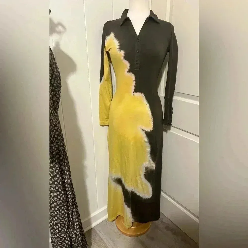 Bloni Anthropologie Tie Dye Tech Long Sleeve Knit Midi Dress $178 XS Extra Small Gold - Image 3