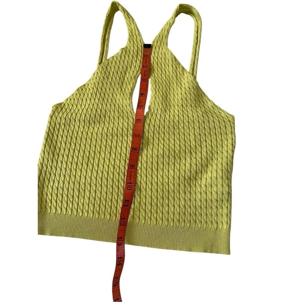 Forever 21 Cropped Knit Sweater Tank Top Keyhole Neon Green Sz Medium Summer Bea - Image 11