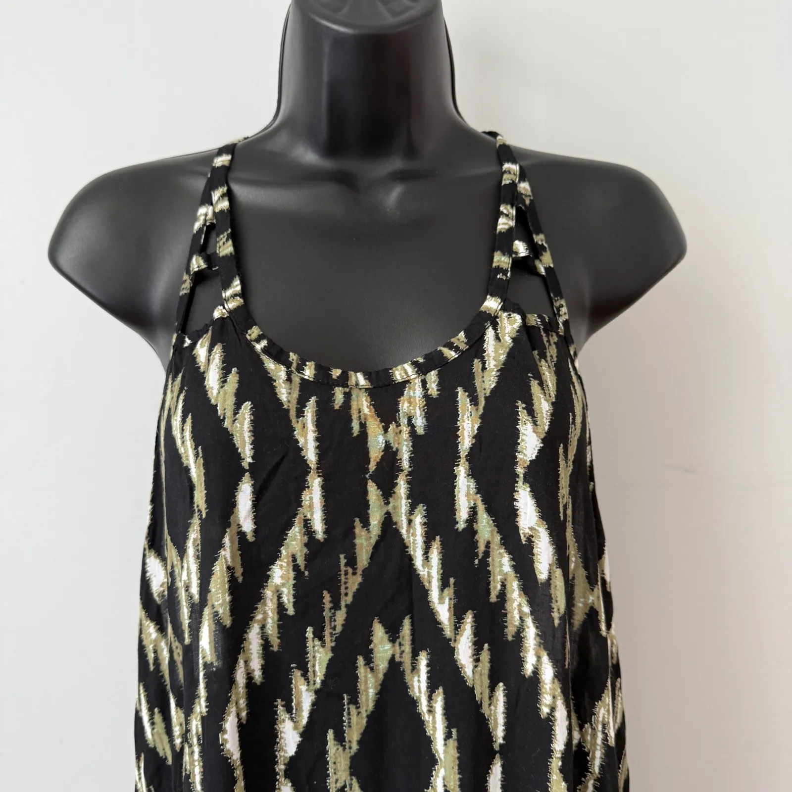 Tiare Hawaii Black Gold Tribal Diamond Print Maxi Dress Halter Neck Size S - Image 3