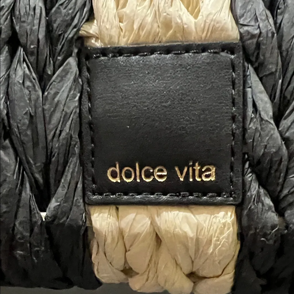 Dolce Vita | Black Raffia Shopper “EstelleB” Tote ~ Canvas Inside - Image 2