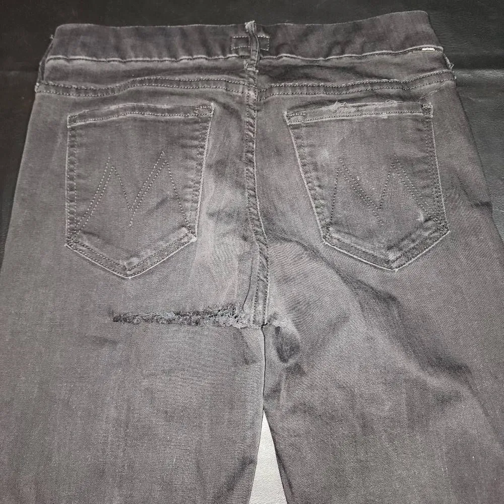 Mother Womens Black TheāLooker Ankle Fray Distressed Jeansā 29 Butt Rip - Image 4