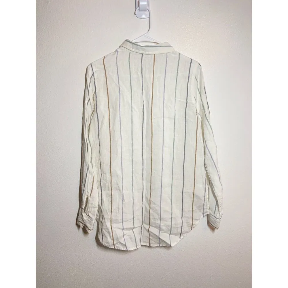 Artisan NY Top 100% Linen 1/2 Button Up Long Sleeve Collared Striped White M - Image 4