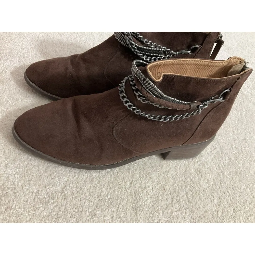H&M Brown Suede Material w/ Chain Zipper Ankle Boots Womens Size 8 #I3 - Image 6