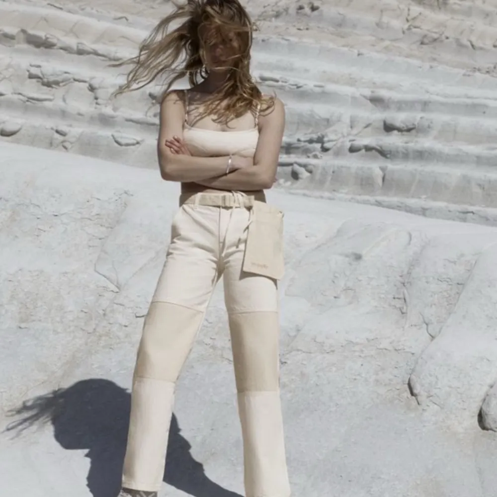 Pull&Bear x Wrangler ATG Utilitarian Wide Leg Urban Outdoors Cream Jeans Sz 4 White - Image 2