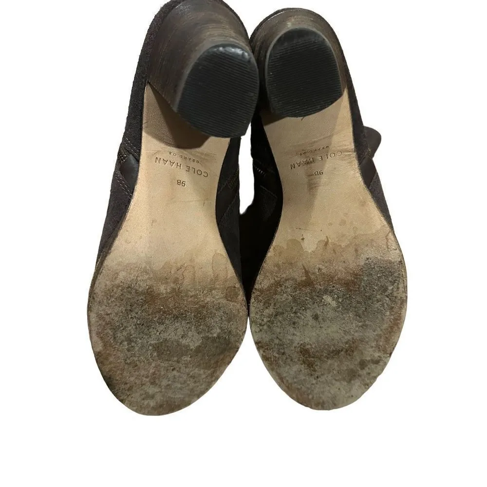 Cole Haan Double Zip Dark Brown Suede Leather Ankle Boot Heel Bootie Women's sz - Image 5