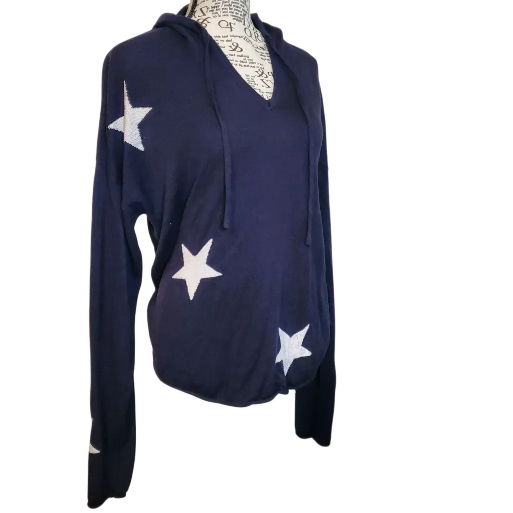 Rachel Zoe Star Print Hooded V-Neck Sweater Size XL - Image 2