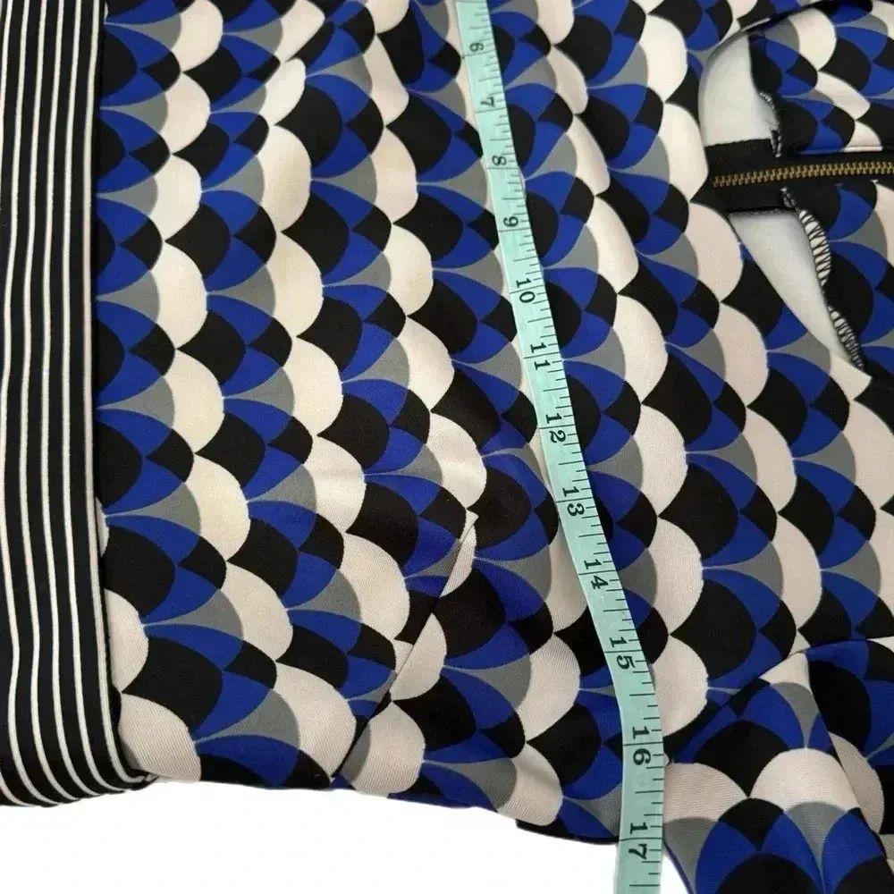 GABBY SKYE Geometric Half Sleeve Fit Flare Dress Blue Black Gold Zip Womens 4 - Image 9