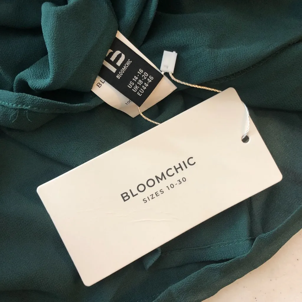 Bloomchic Blouse Top Solid V Neck Sheer Mesh Lantern Sleeve Green 14 - Image 3