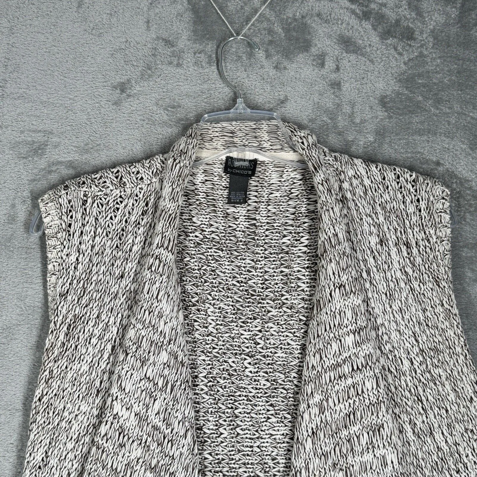 Chicos Sweater Womens Large Black White‎ Marled Open Front Cardigan Vest Neutral - Image 4