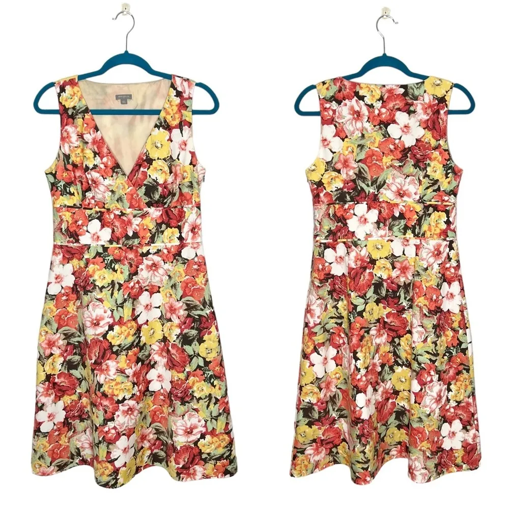 Ann Taylor Factory Floral V Neck Midi Tea Party A Line Dress Yellow Size 6 - Image 3