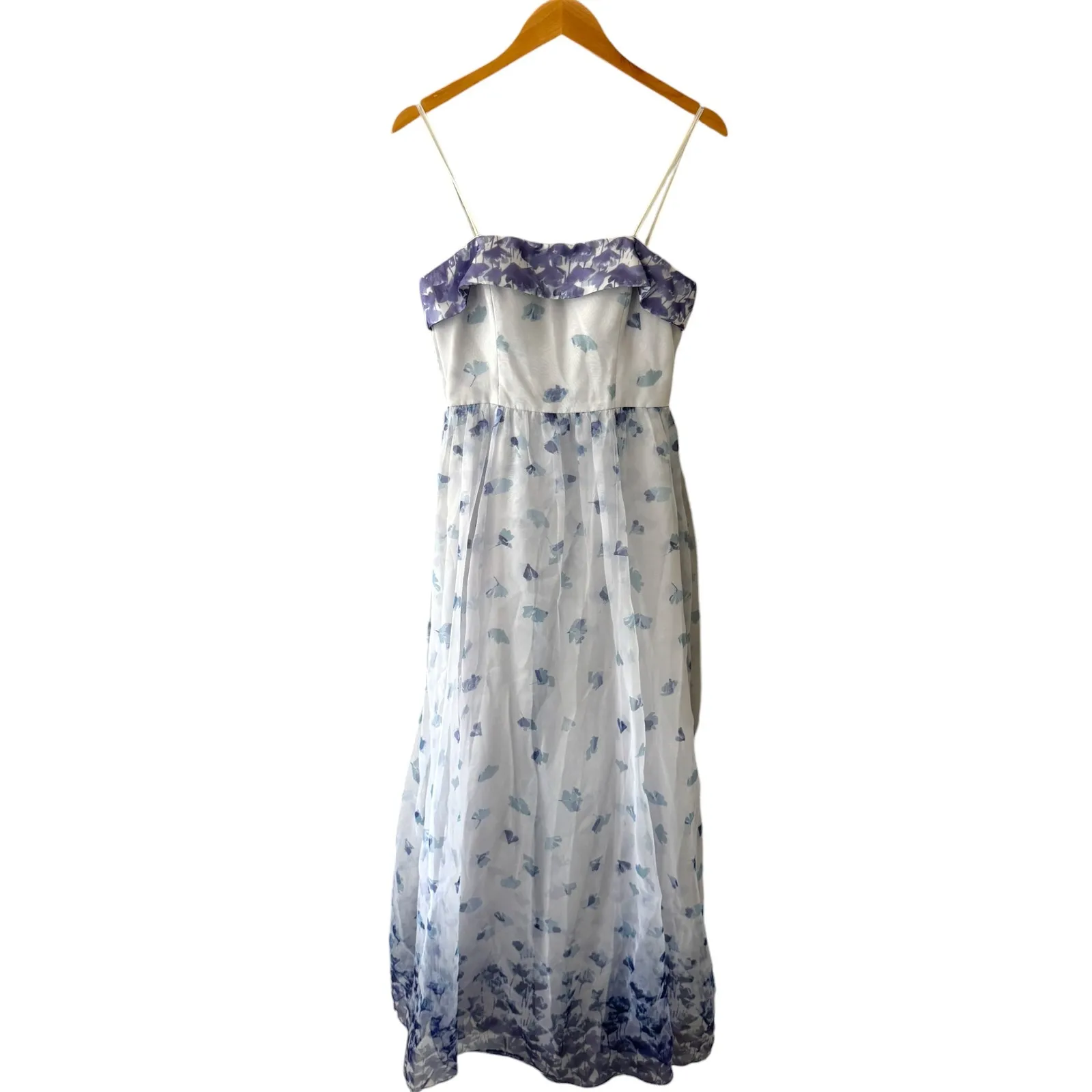 Adrianna Papell Floral‎ Organza Strapless Gown Dress White Purple Size 6 - Image 2