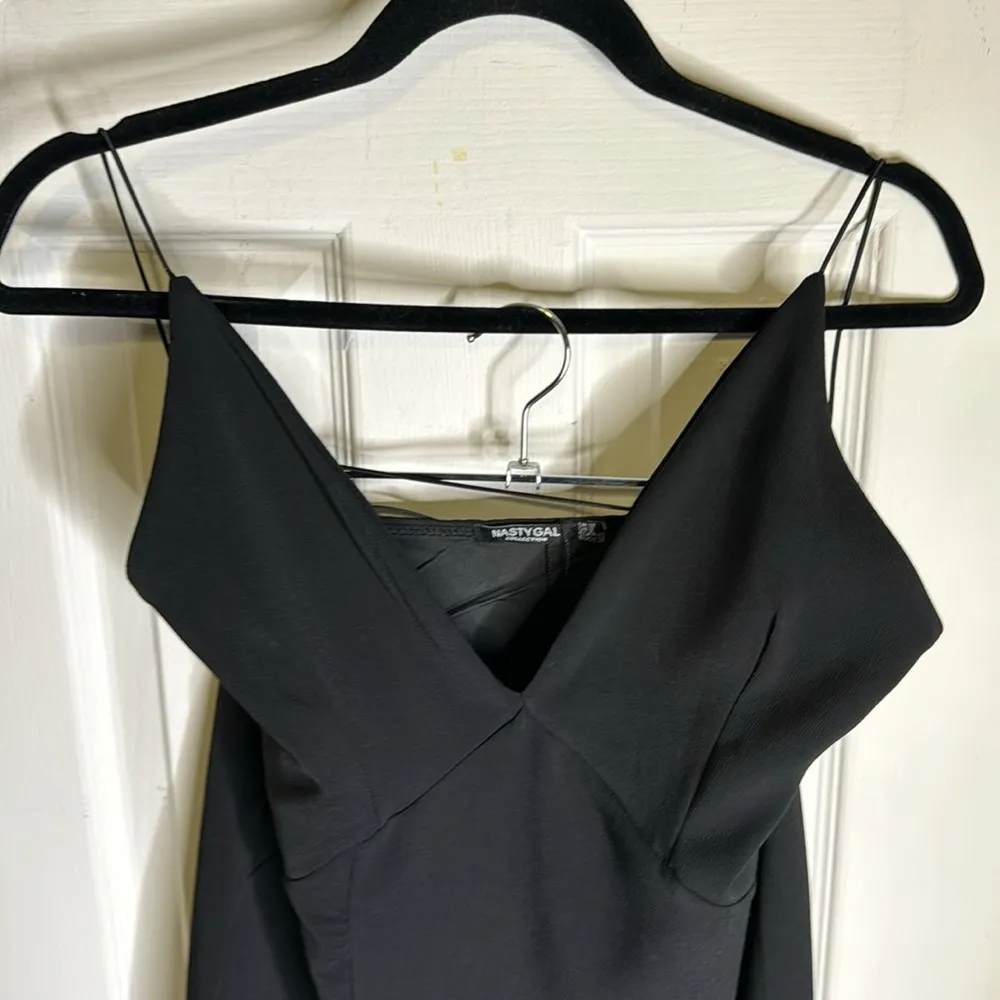Nasty Gal Little Black Dress Spaghetti Straps Side Slit Size 8 - Image 2