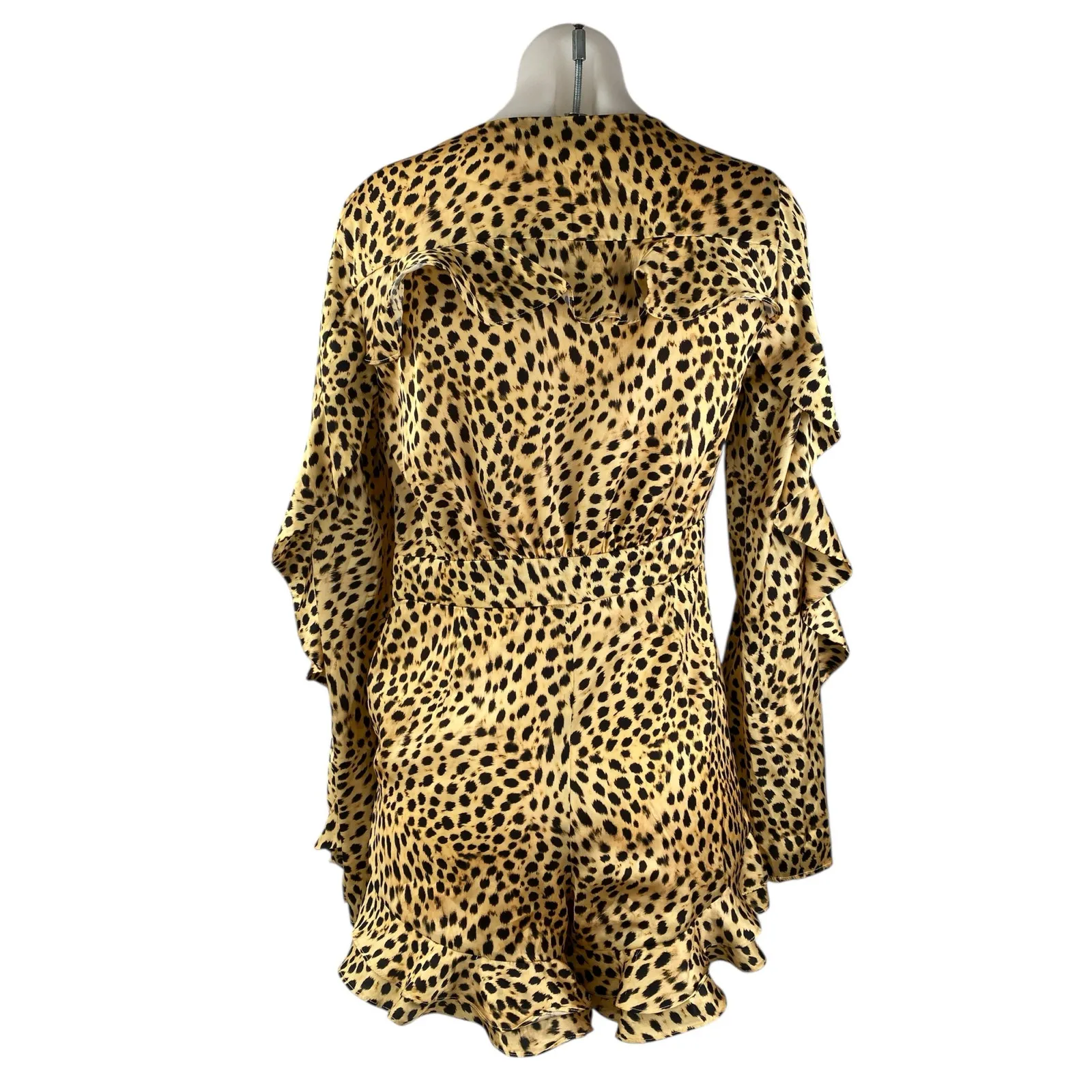 Majorelle Devon Cheetah Leopard V-neck Long-sleeve Ruffle Jumpsuit Romper Size S - Image 2
