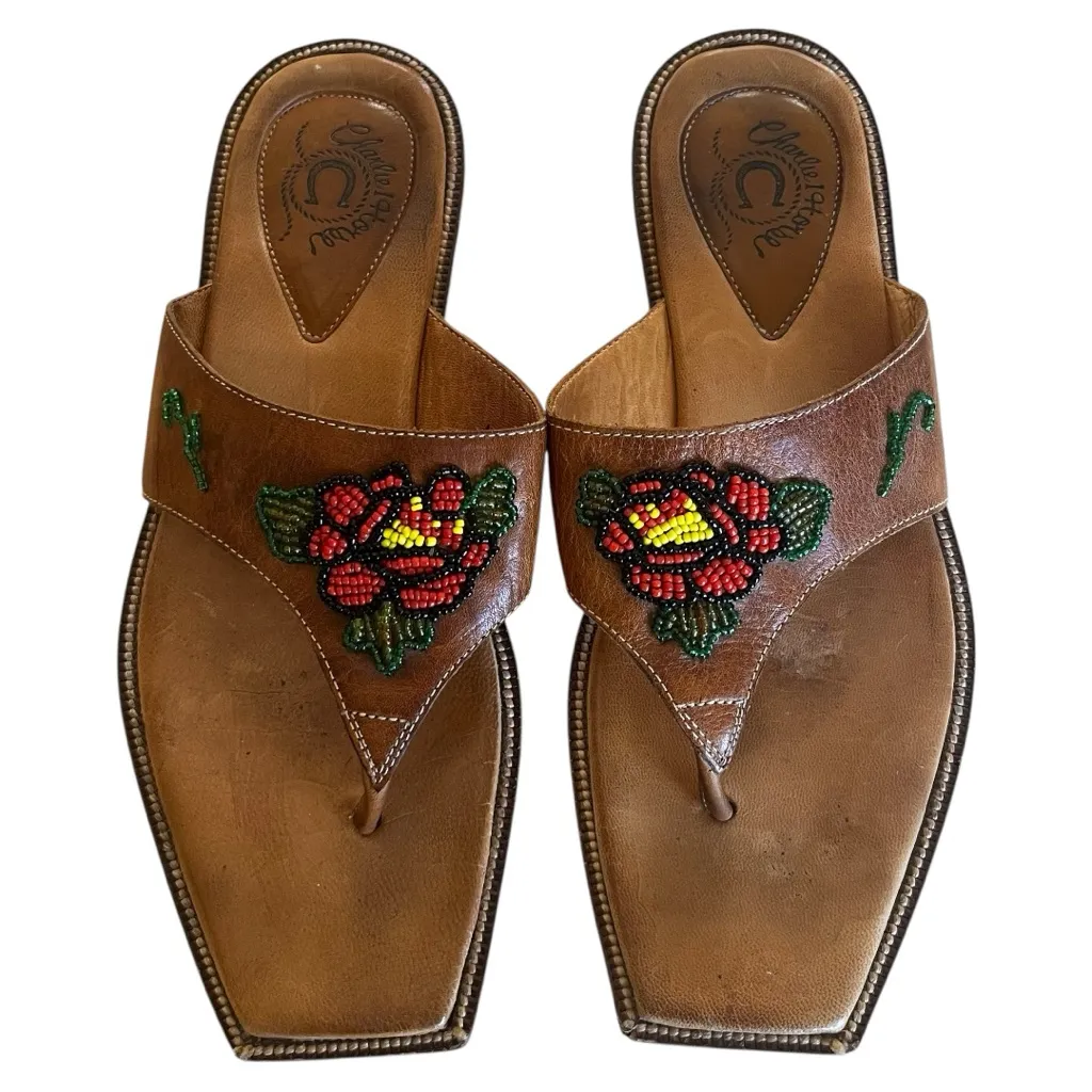 Charlie 1 Horse Women’s Thong Brown Leather Beaded Sandals Artisan 8B Size 8 - Image 6