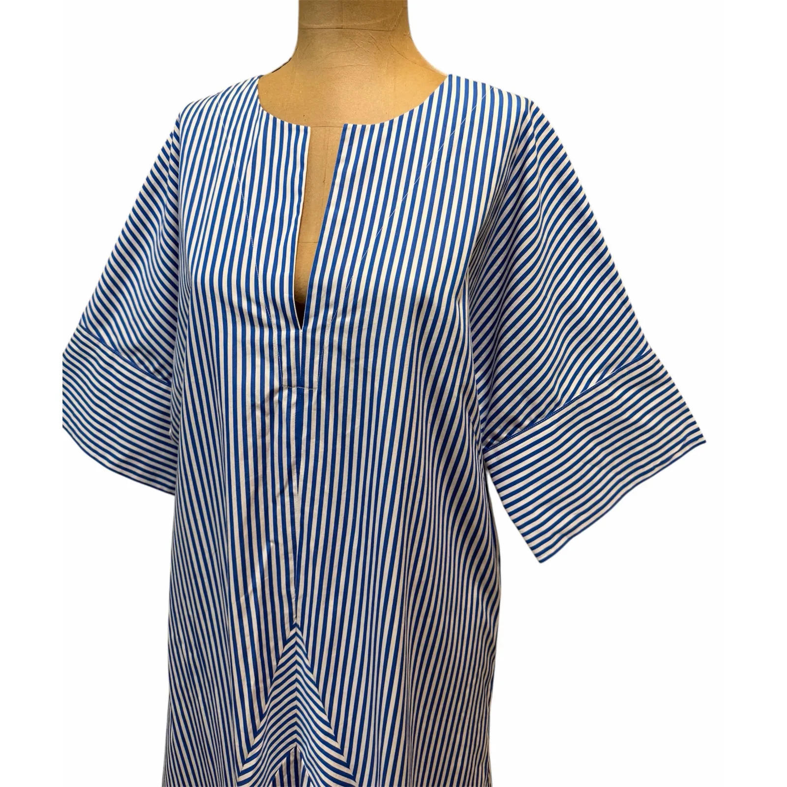 CÂLLAS MILANO Shirtdress Blue Striped Short Sleeve Button Cuffs Back Zip Medium - Image 5