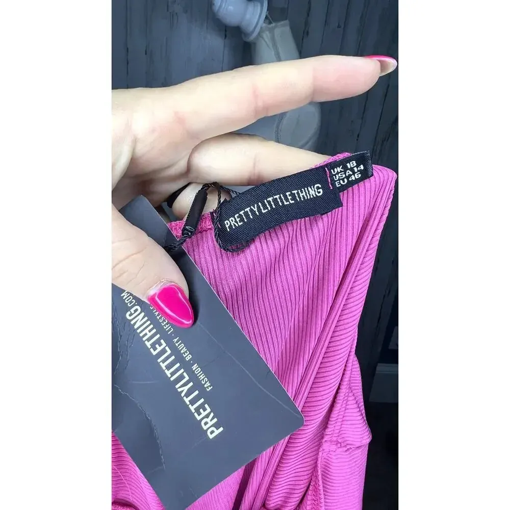 NWT PrettyLittleThing Women's‎ 14 Pink Triple Cut Out Halterneck Bodycon Dress - Image 10