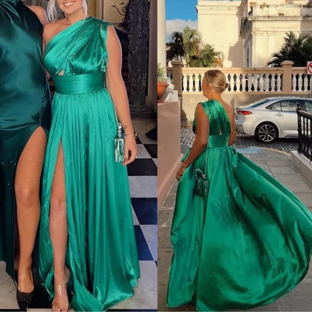 Bronx and Banco Camilla One Shoulder Belted Emerald Green Maxi Gown 6/M - Image 3