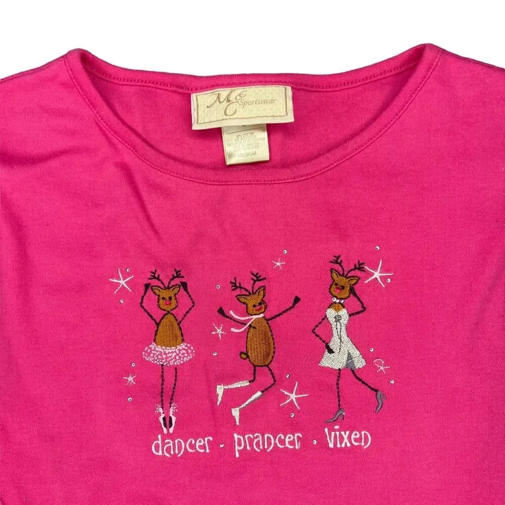 M&C Sportswear Women's Medium Pink Christmas Holiday Reindeer Long Sleeve‎ Shirt - Image 2