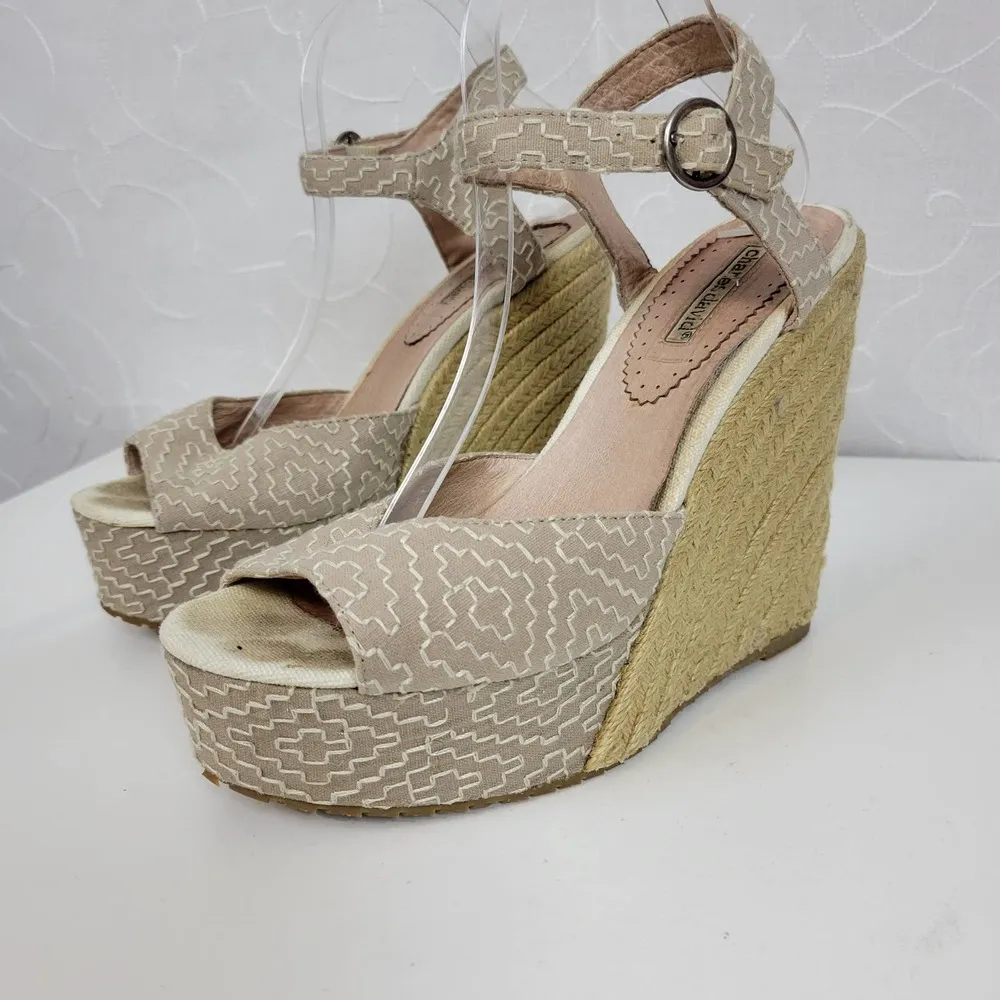Charles David Womens Sandals Size 10 Taupe Wedge Heel Slingback Espadrille - Image 32