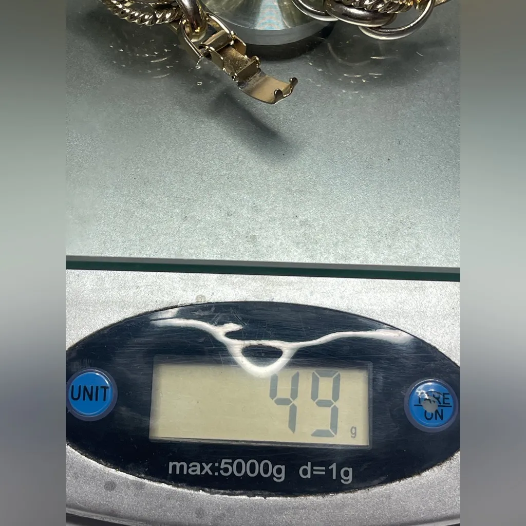 Signed Vintage BERGERE chain Bracelet Gold silver Tone circle link chain - Image 10