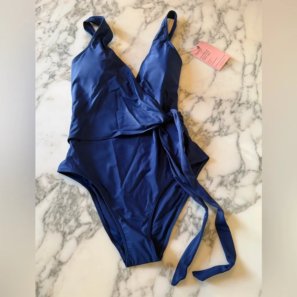 NWT Quince Italian Wrap Swimsuit Navy Blue Sz 4 - Image 2