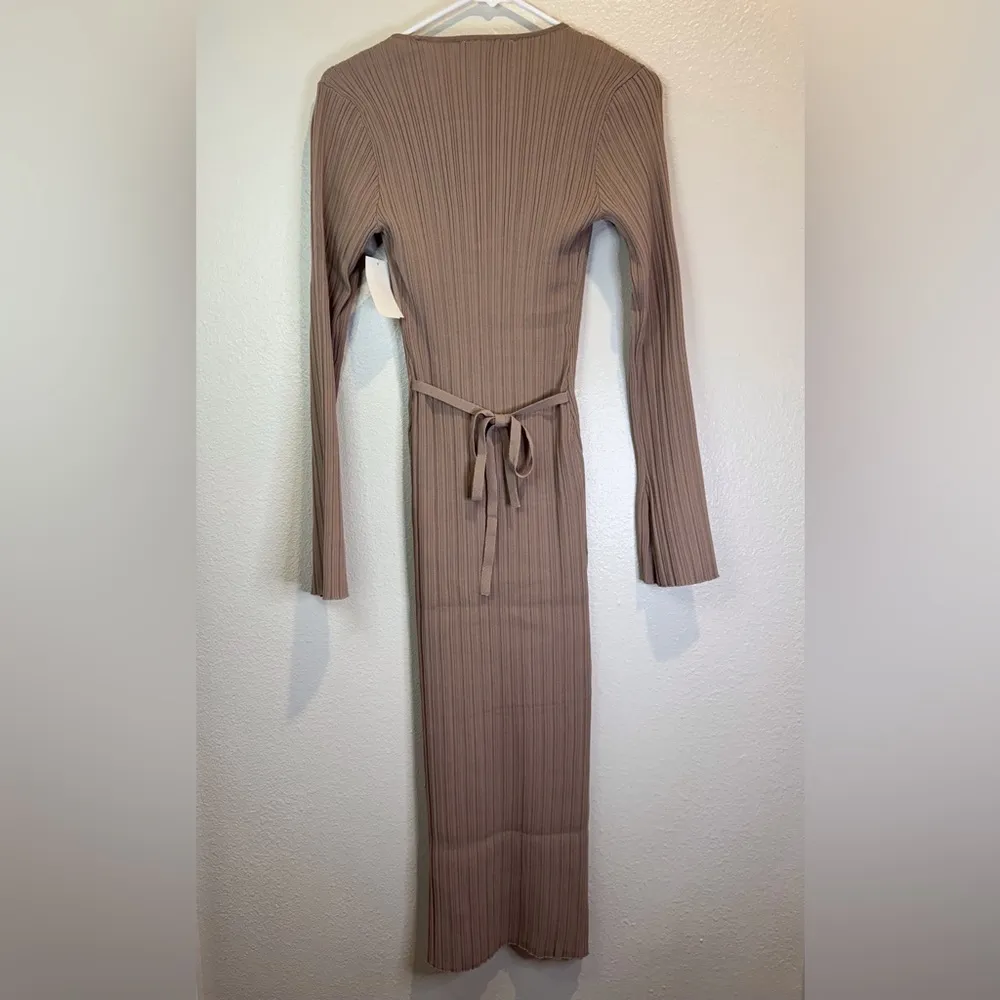 WAYF NWT Women’s Alexi Long Sleeve Rib‎ Mauve Elegant Tan Ribbed Dress Size M - Image 3