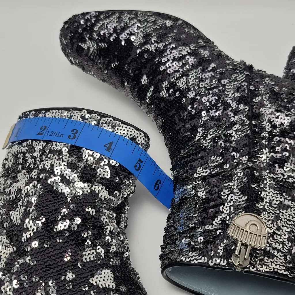 Chiara Ferragni Articolo Tomaia Black Sequin Glitter Ankle Boots Size 37 - Image 4