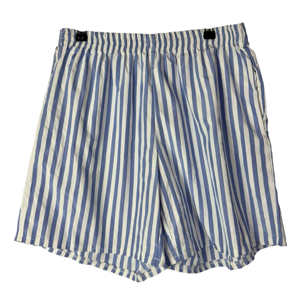 Boutique Light Blue & White Vertical Stripe High Rise Pull On Shorts L - Image 1