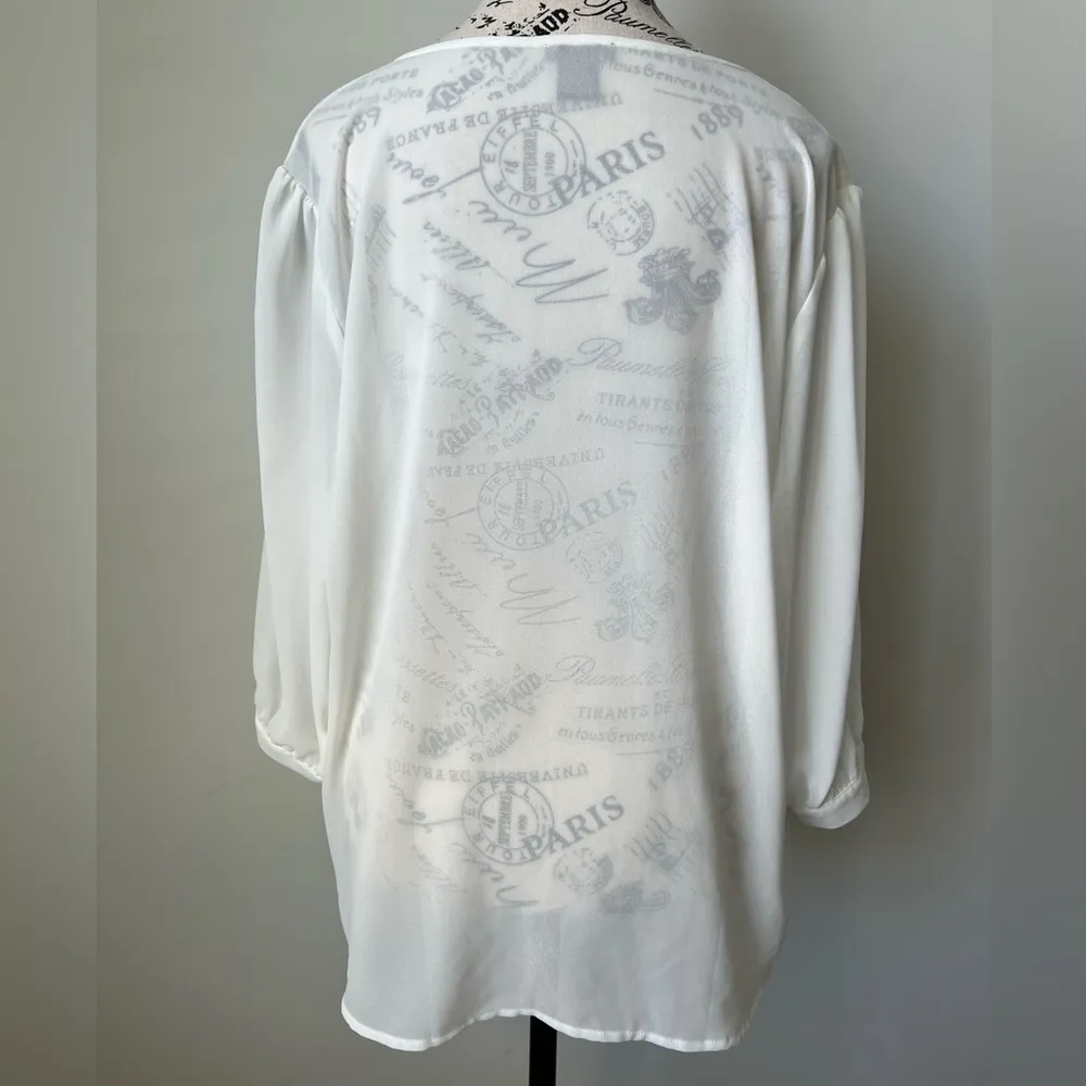 Ann Taylor Off-White w/ Beige & Pink Front Pleats 3/4 Sleeve Blouse Size Large - Image 6