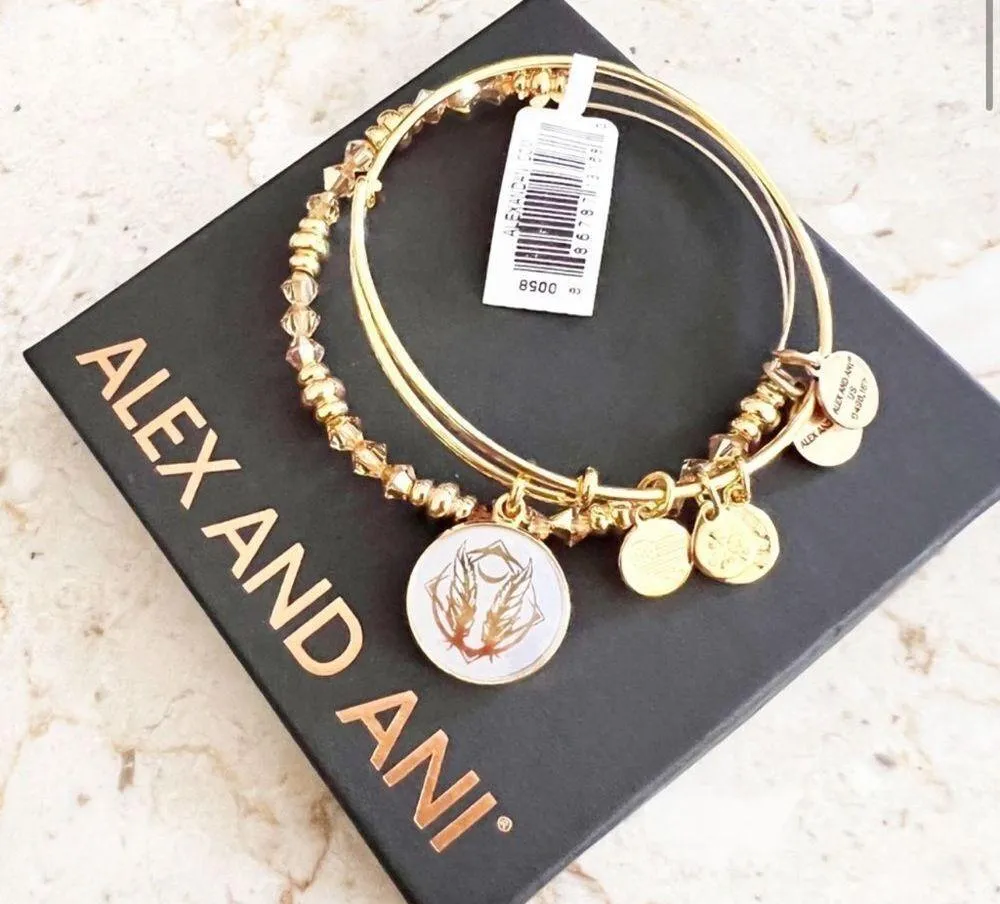 Alex and Ani Godspeed Art Infusion Crescent Moon, Feathers and Beads Bangle Set - Image 2