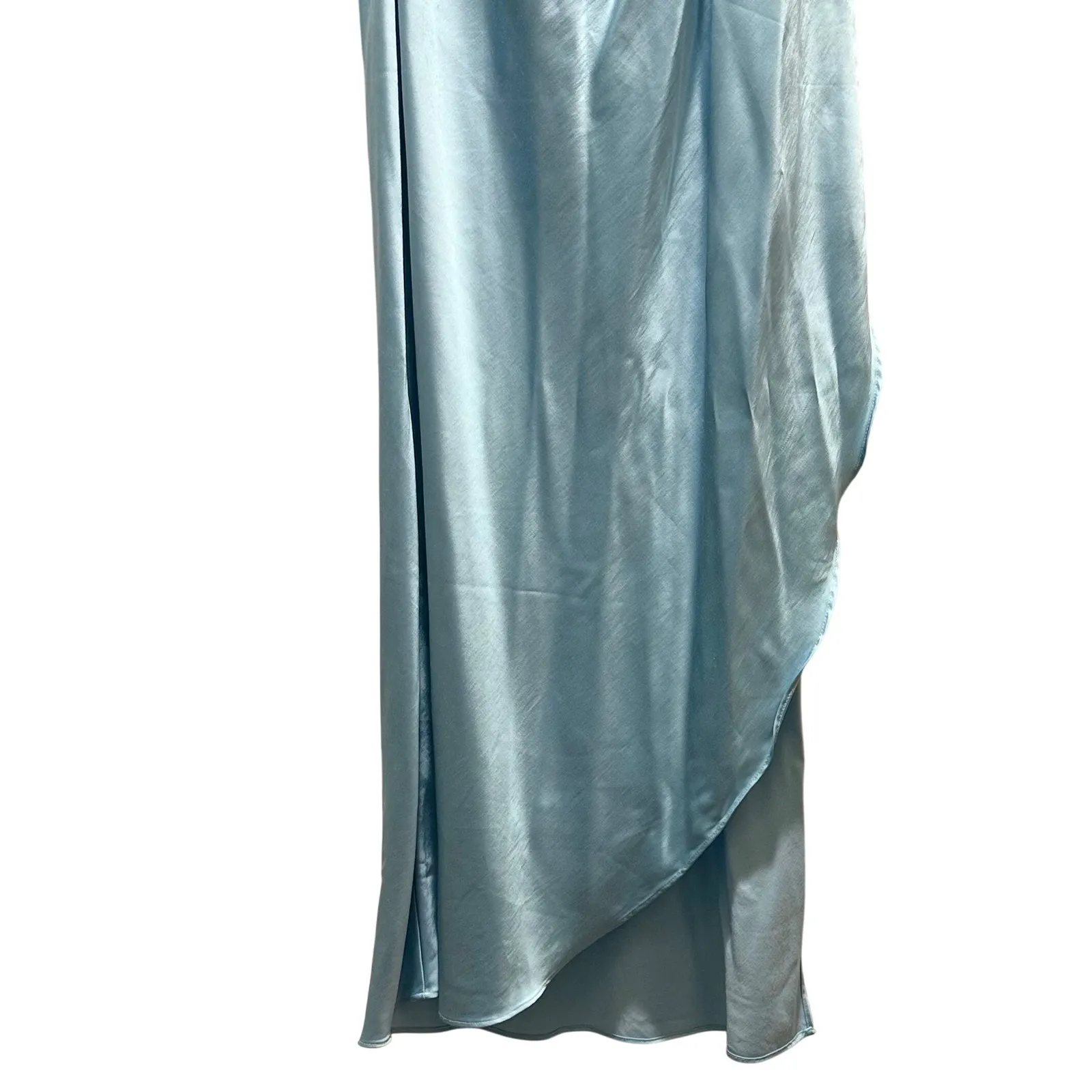 Abercrombie Fitch One Shoulder Ruched Satin Maxi Dress Sky Blue XS - Image 3