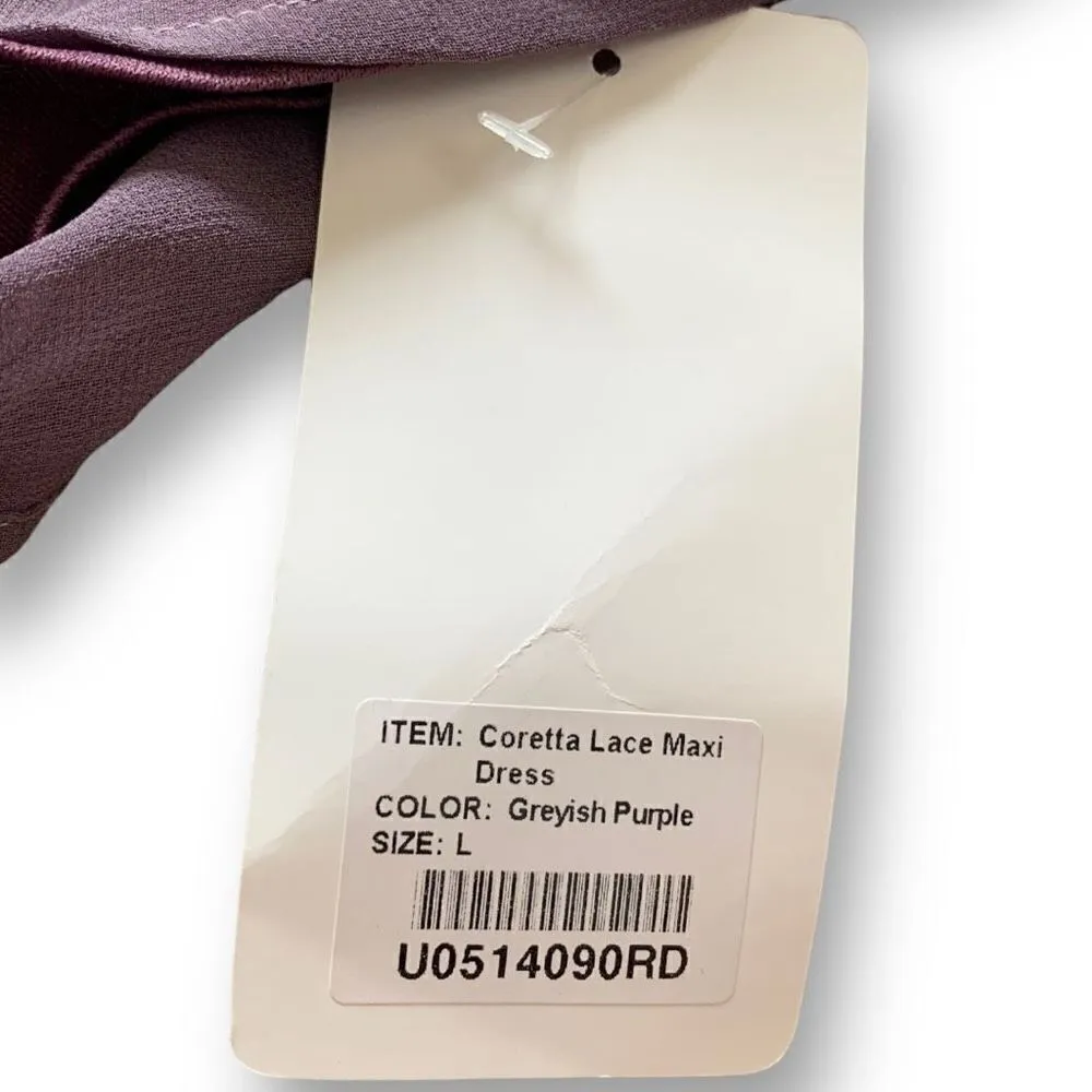 Poplook Coretta Lace Maxi Dress Lilac White Floral Long Sleeve Ruffled Prairie Purple Size L - Image 10