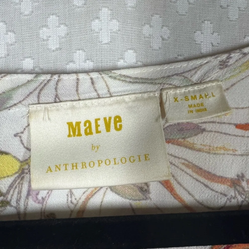 Anthropologie Maeve White‎ Pink Floral Pernille Tie Sleeve Top - Image 3