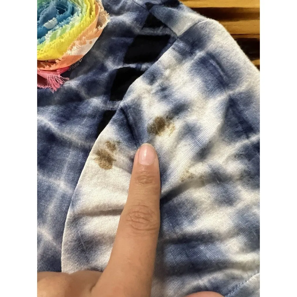 Feratelli Womans Top Blouse Large blue‎ 3d flowers tie dye Lagenlook Art to Wear - Image 9