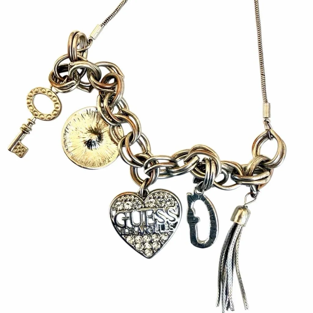 GUESS Silver Tone Heart Charm Bolo Bracelet with Rhinestones - Image 10