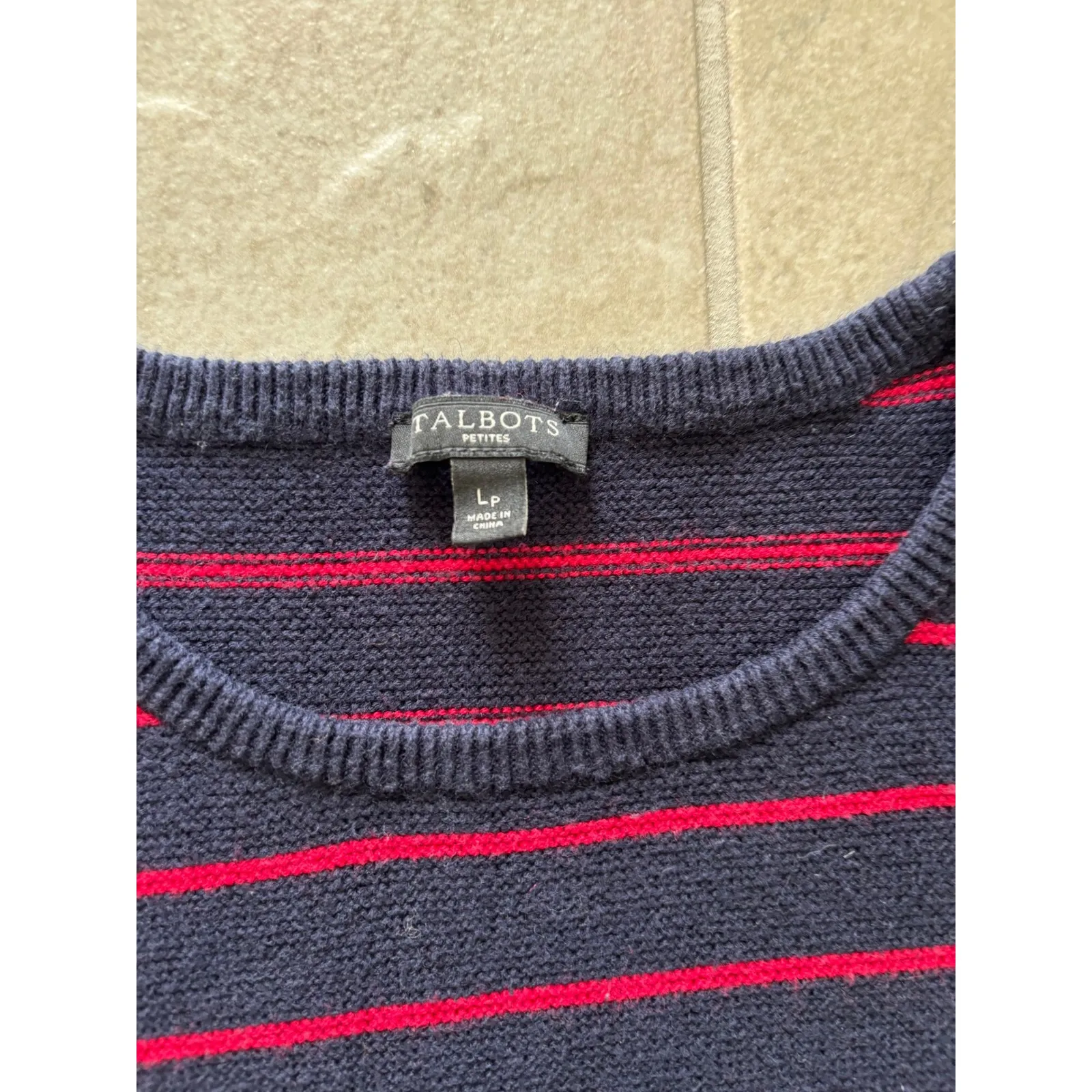 Talbots Sweater‎ Womens PL Blue Red Stripe Nautical Preppy Old Money Timeless - Image 5
