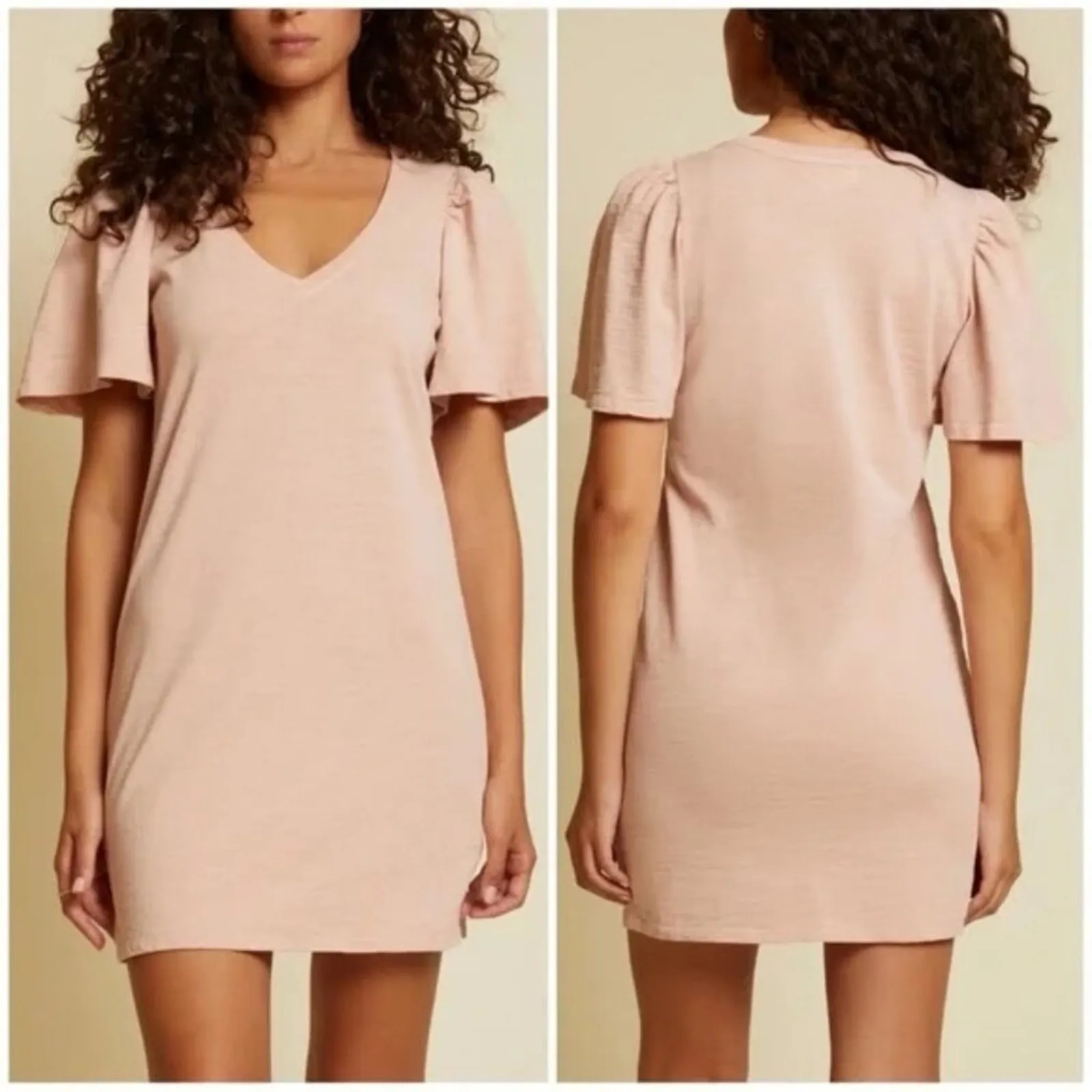 Nation LTD Mallory Flutter Sleeve T Shirt Dress Light Pink NEW - Image 2