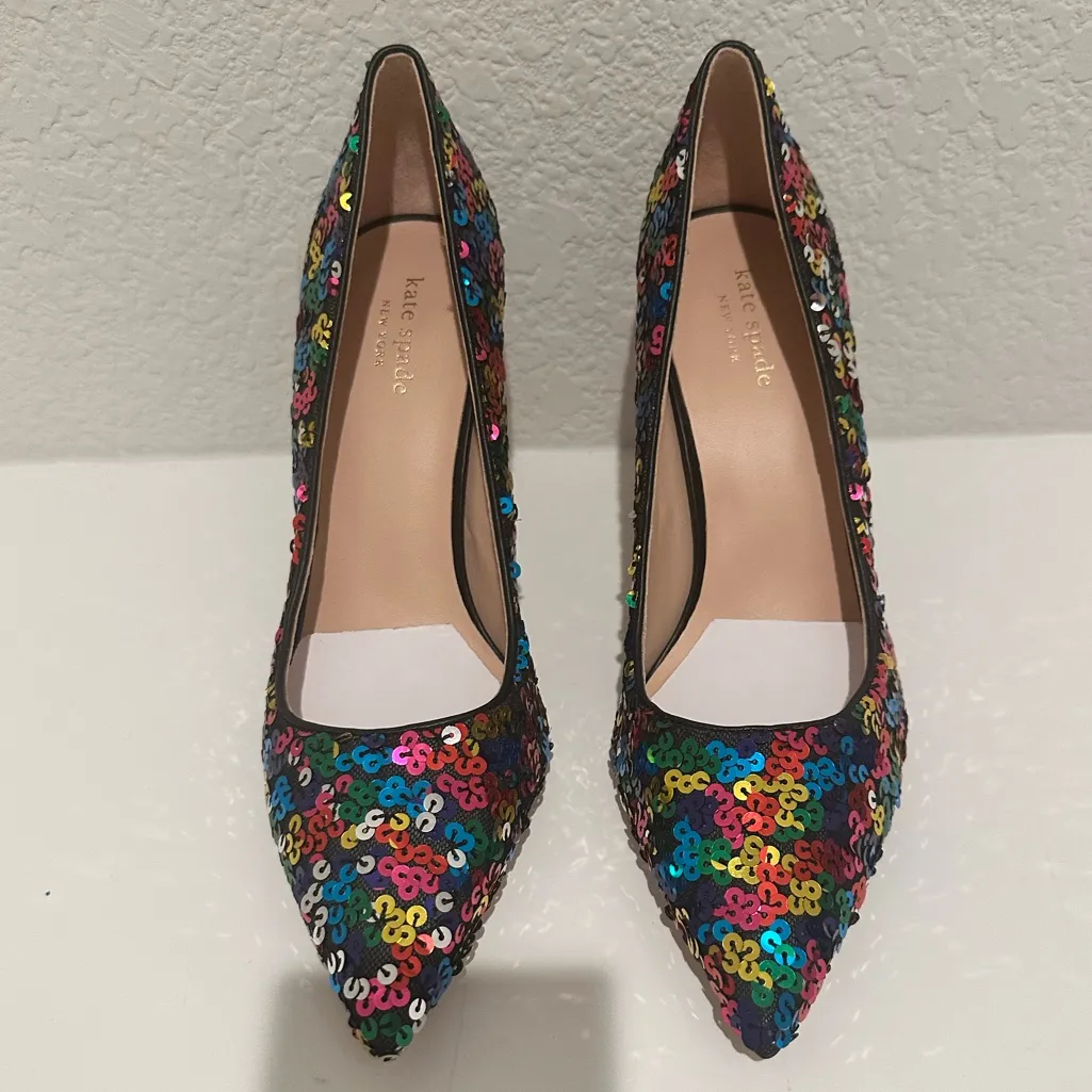 Kate Spade Valerie Rainbow Multicolor Sequin High Heel Pointed Toe Pumps NEW 9.5 - Image 3