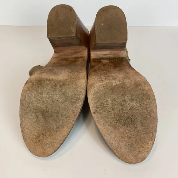 Loeffler Randall Ankle Booties 9 Khaki Green Gray Suede Leather Stacked Heel - Image 10