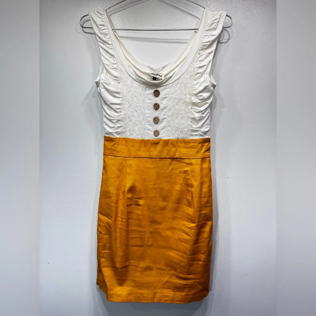 Alythea Ivory & Yellow Twofer Dress Milkmaid Bodice Pin Up Bodycon Pencil Skirt - Image 8