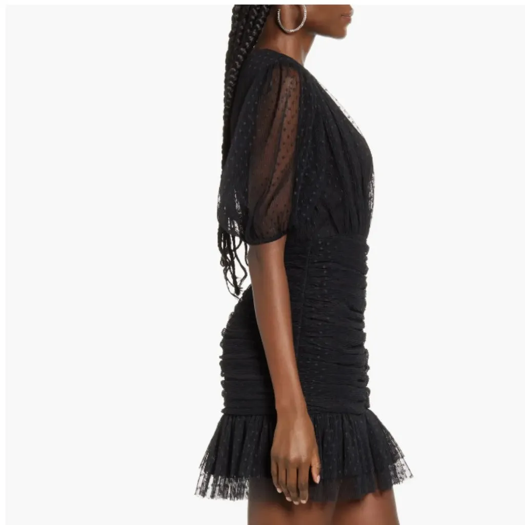 NWT ENDLESS ROSE Mesh Ruched Puff Sleeve Minidress In Black - Image 6