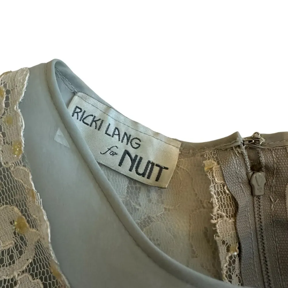 Ricki Lang For Nuit Vintage 1970s Lace Sheer Dress Pleated Size Large Women's Silver - Image 6