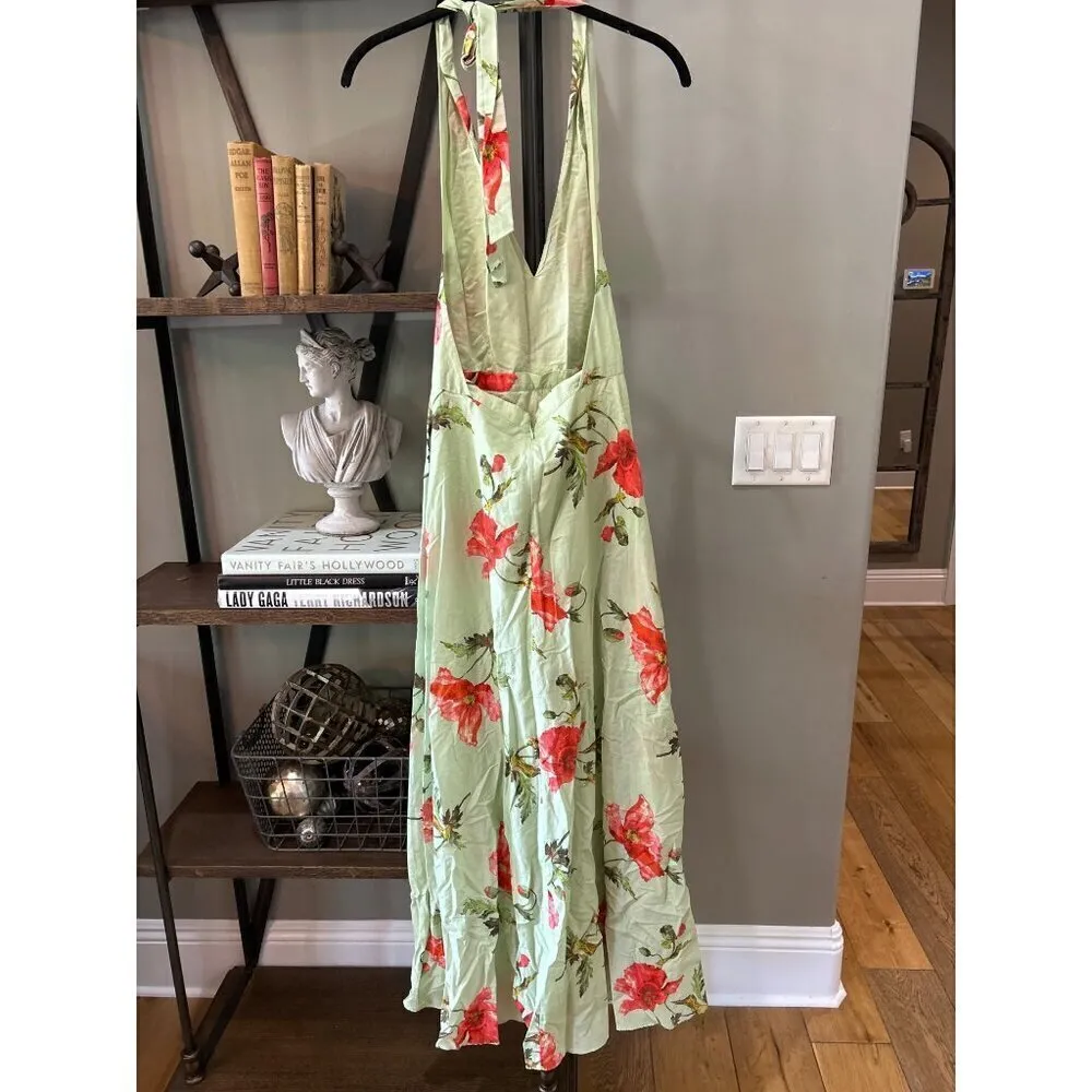 L.K. Bennett Kristen Pistachio Poppy Print Cotton Silk Gown Green Womens Size 2 - Image 8