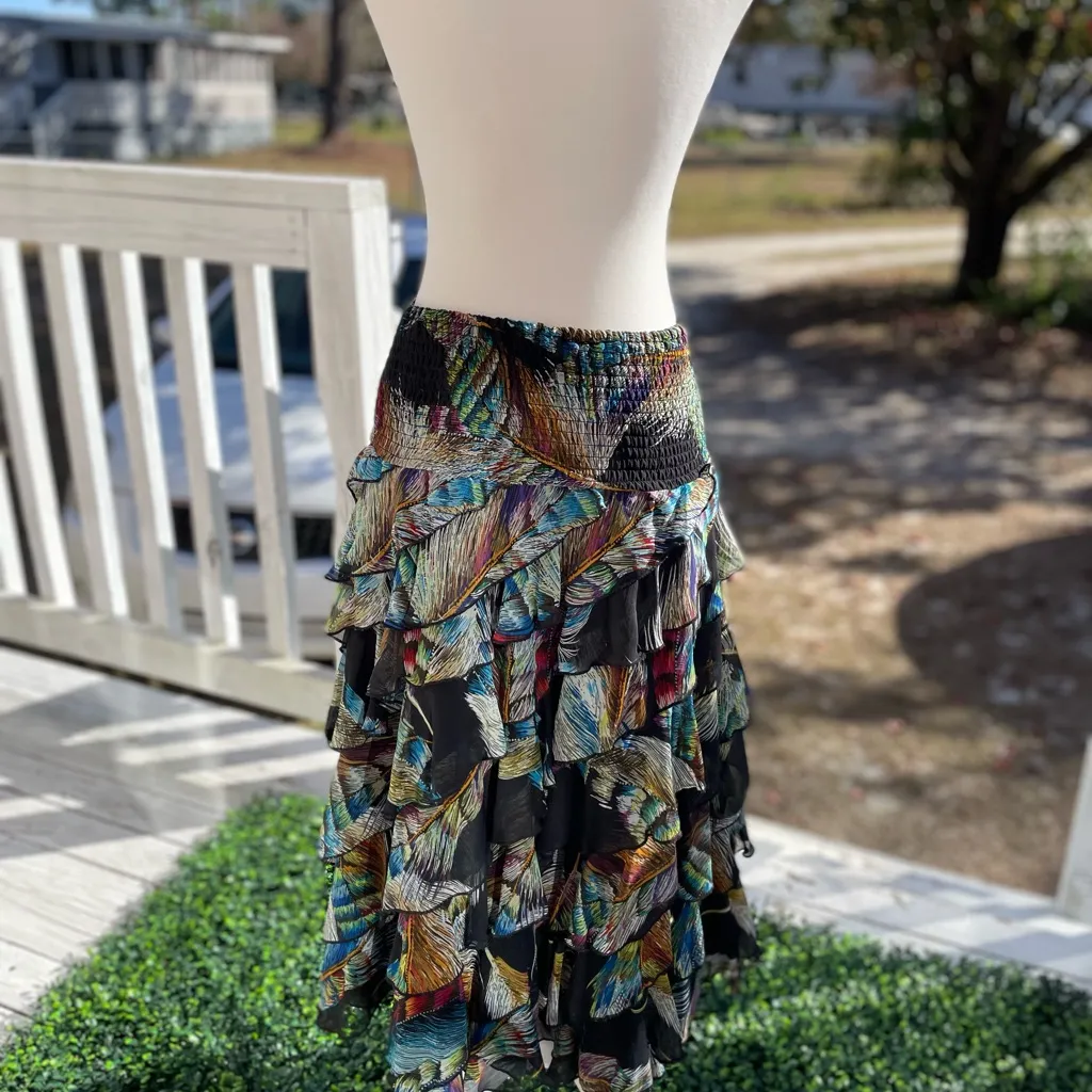 Coco Bianco Asymmetrical Skirt with Multicolor Layers - Image 2