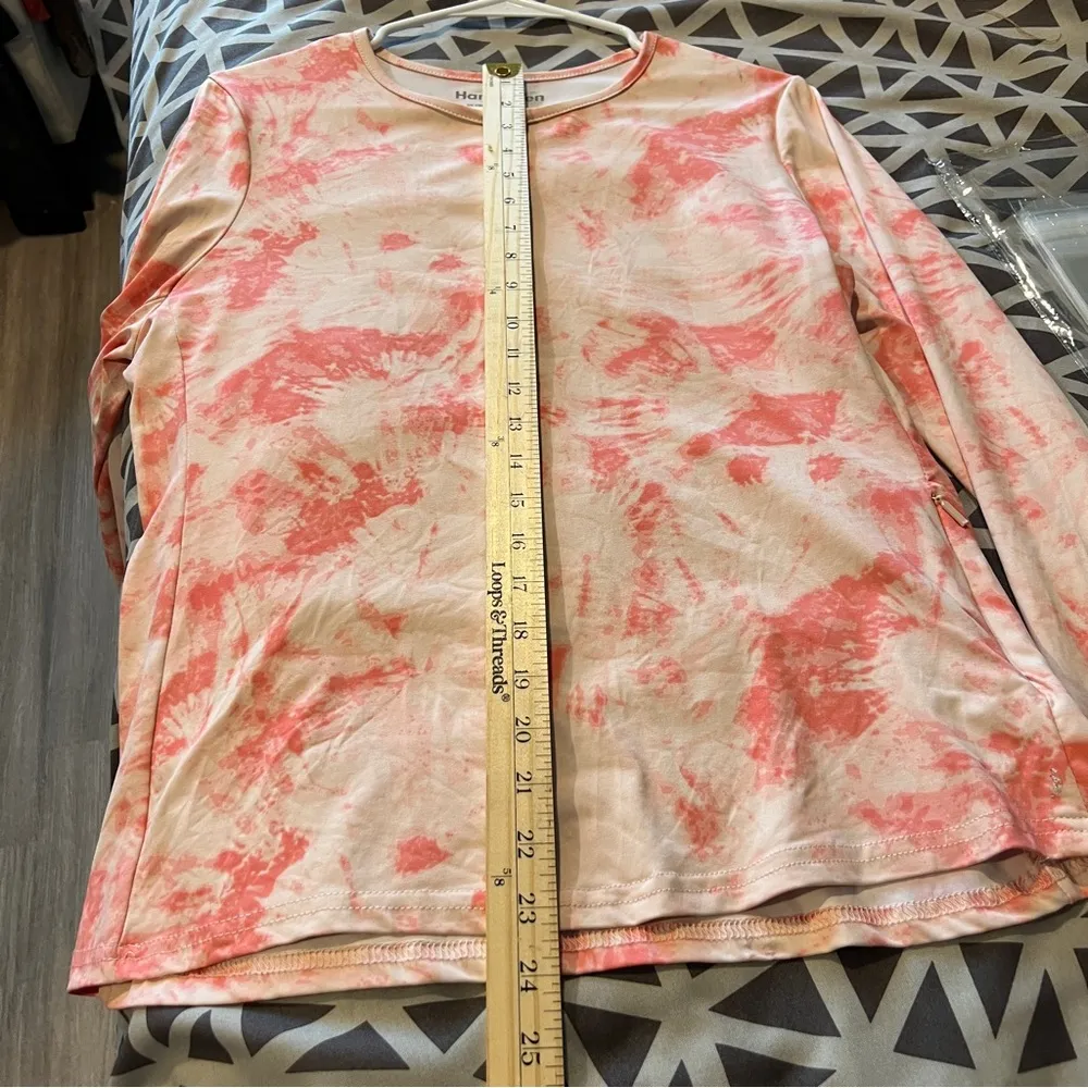 Hang Ten Women's Size L Pink White Tie-Dye Long Sleeve Top UV Protect Zip Pocket - Image 13