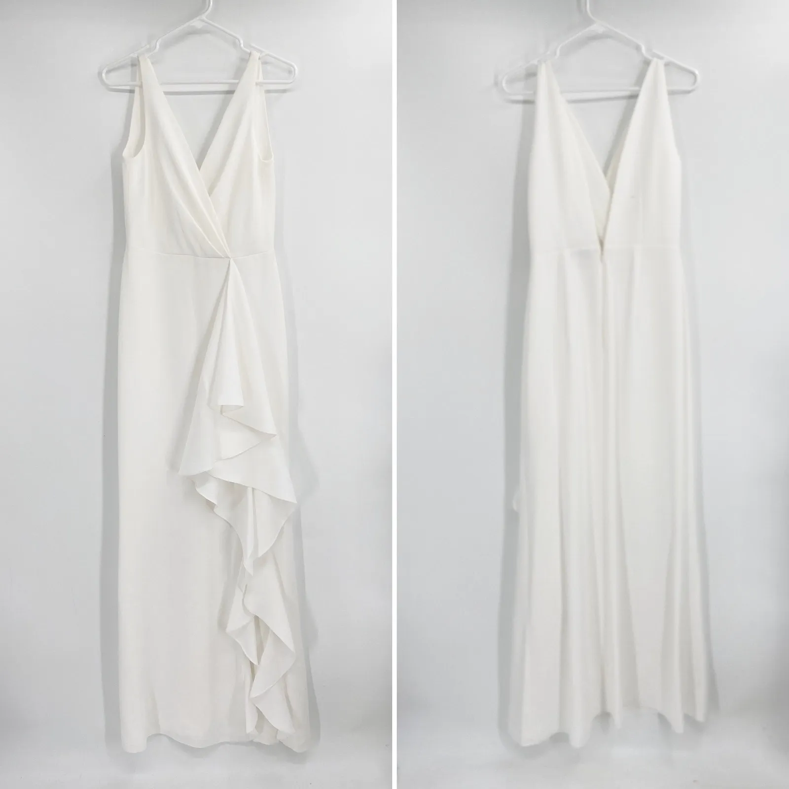 Sachin & Babi Courtney Off White V-Neck Sleeveless Ruffled Gown Size 6 - Image 3