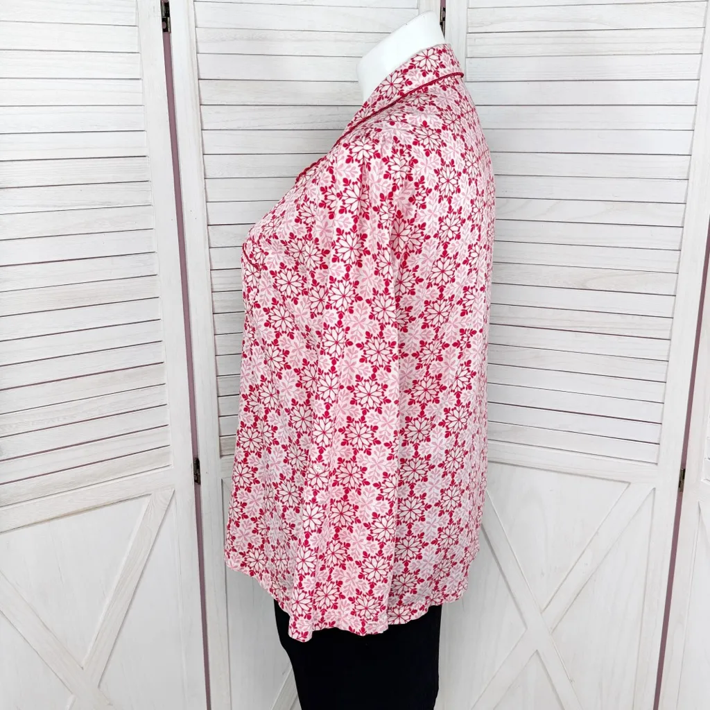 Victoria’s Secret‎ Snowflake Button Up Flannel Pajama Top Pink Red XL - Image 2