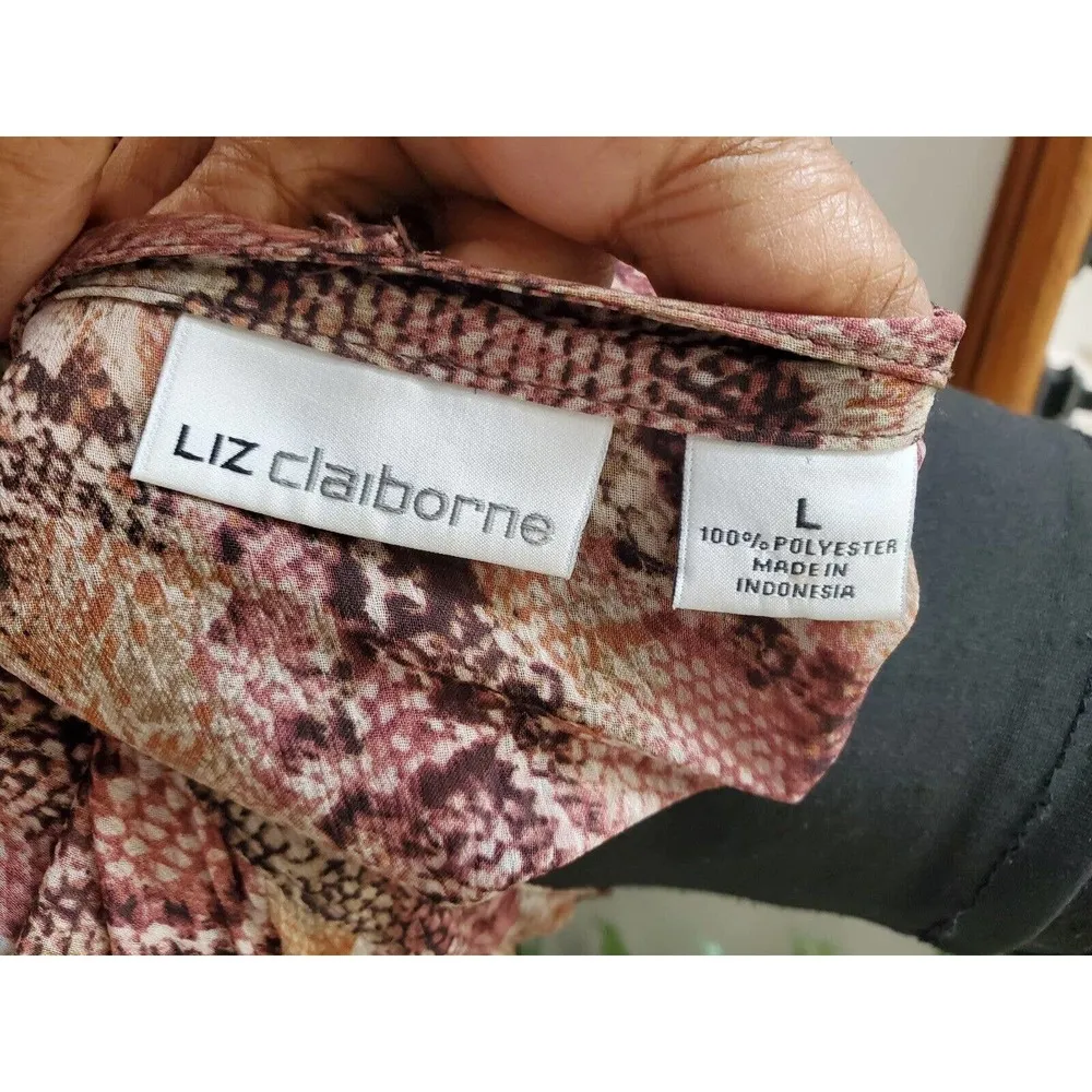 Liz Claiborne Women Multicolor 100% Polyester Long Sleeve Buttons Front Blouse L - Image 8
