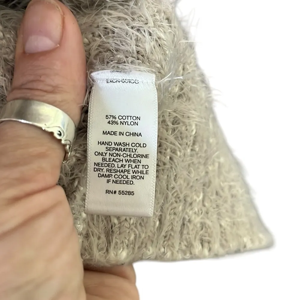 Express Cream Eyelash Hair Open Front Cardigan - Image 11