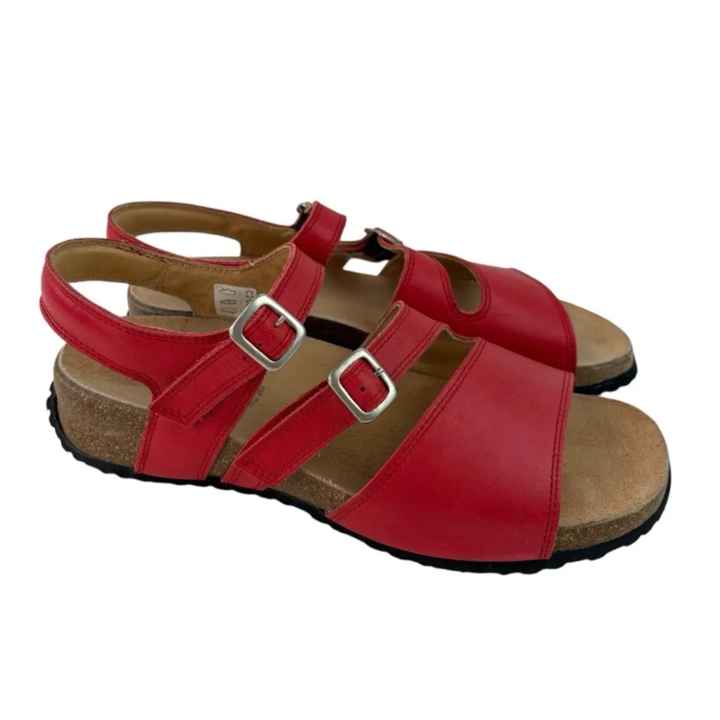 *Haflinger Comfort Sandals Womens Size 40 Red Leather Strappy Coastal Grandma - Image 6